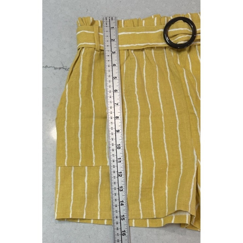 NWT Sans Souci Yellow White Striped Linen Blend Paperbag Shorts Size Large LG - Picture 8 of 13